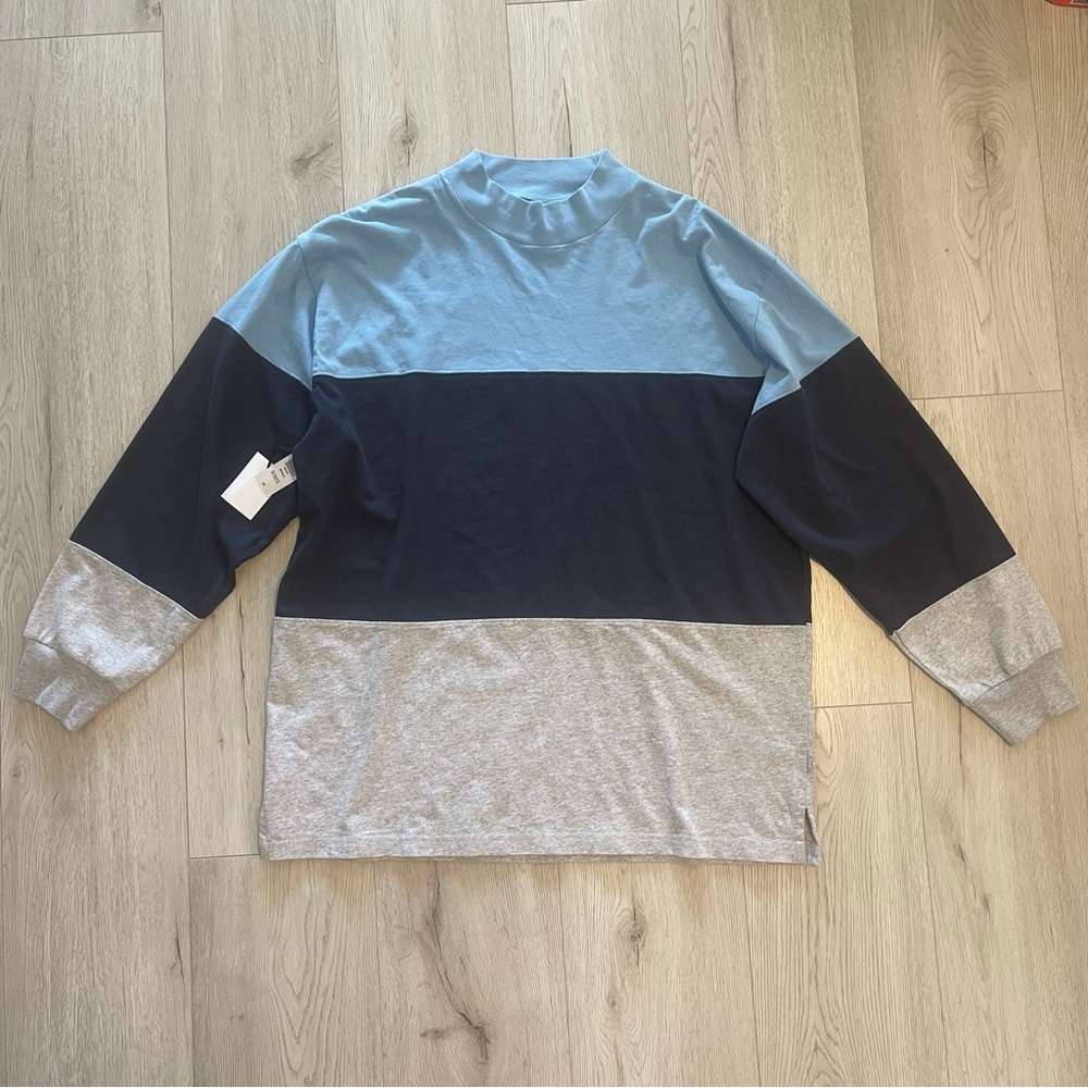 Aritzia TNA Beale Longsleeve Top- Striped Collegiate Mock Neck